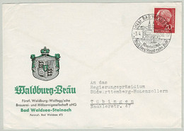 Deutsche Bundespost 1959, Brief Bad Waldsee - Tübingen, Moorheilbad, Bier, Heuss - Bäderwesen