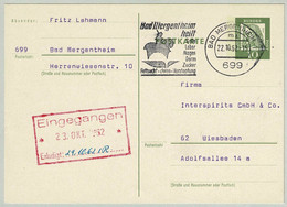 Deutsche Bundespost 1962, Ganzsachenkarte Dürer Bad Mergentheim - Wiesbaden, Galle, Leber, Magen, Darm, Zucker - Bäderwesen