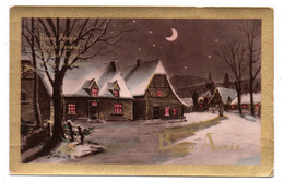 Nouvel An --Bonne Année -- Paysage De Neige De Nuit ( Village , Lune) .....à Saisir - Nieuwjaar