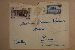 O2 MAROC BELLE LETTRE ASSEZ RARE 1932  PAR AVION MEKNES POUR PARIS FRANCE+ VIGNETTE  + AFFRANCHISSEMENT INTERESSANT - Luftpost