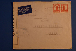 O2 MAROC BELLE LETTRE CENSUREE  1943 PAR AVION TANGER POUR ANISY LE CHATEAU + PAIRE DE T.P+ AFFRANCHISSEMENT INTERESSANT - Storia Postale