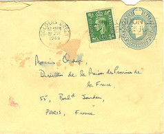 LETTRE GOLDERS GREEN1949 ENTIER + REVENU POSTAGE 1/2 - Marcophilie