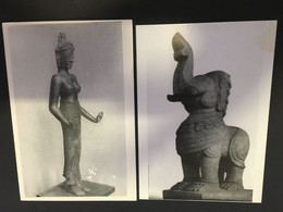 (MM 7) Laos - Black & White (2 Postcards) Religious Art - Bouddhisme