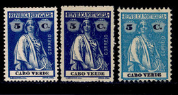 ! ! Cabo Verde - 1914 Ceres 5 C (3 Differents Papers & Perfs) - Af. 143 - MH - Cape Verde