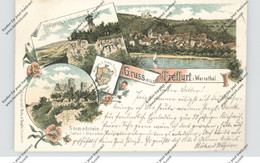 0-5908 TREFFURT, Lithographie, Normannstein, Stadtwappen, Heldrastein, Ortsansicht - Bad Salzungen