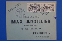 O3  TOGO BELLE LETTRE 1952 PAR AVION LOME POUR  PERIGUEUX FRANCE + PAIRE T.P + AFFRANCHISSEMENT INTERESSANT - Cartas & Documentos