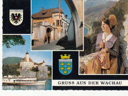 1954) GRUSS Aus Der WACHAU - Schiff - Frau In TRACHT  U. Alte Gassenansicht Wachauer Tracht Schloß SCHÖNBÜHEL - Wachau