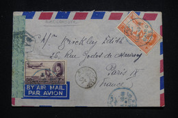 EGYPTE - Enveloppe Du Caire Pour Paris En 1949 Par Avion Avec Contrôle Postal, Oblitération Du Caire En Bleu - L 93443 - Covers & Documents