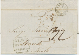 GB 1849 Int. Unfree Stampless VFU Taxed Cover (hw. "32" In Black) TRENTO, TIROLO - Storia Postale