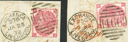 GB 1872 QV 3D Rose Pl.7 (QI) + Pl.8 (HF) VFU Pieces "EXCHANGE / LIVERPOOL / 466" - Gebruikt