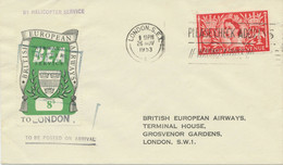 GB 1953 Helicopter First Flight QEII 2½D+BEA Airways Letter Service 8D To LONDON - Covers & Documents