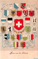 Suisse - Gruss Aus Der SCHWEIZ - Einer Für Alle, Alle Für Einen - Blasons Des Différents Cantons - Carte Gaufrée - St. Anton