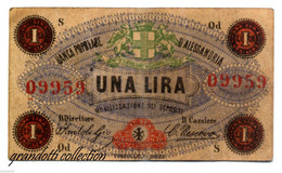 ALESSANDRIA BANCA POPOLARE BIGLIETTO FIDUCIARIO DA UNA LIRA 1866 - [ 4] Provisional Issues