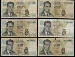 BELGIUM BANKNOTE - 6 USED NOTES 20 FRANCS 1964 F (NT#04) - Otros & Sin Clasificación