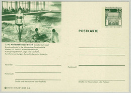 Deutsche Bundespost 1968, Bildpostkarte Nordseeheilbad Büsum, Brandungsbaden, Meerwasser, Schwimmhalle - Bäderwesen
