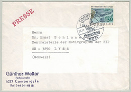 Deutsche Bundespost 1969, Brief Camberg - Lyss (Schweiz), Kneipp, Schützt Die Natur - Bäderwesen