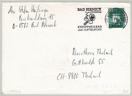 Deutsche Bundespost 1985, Brief Bad Berneck - Thalwil (CH), Kneipp, Baumaschine/Construction Machine - Bäderwesen