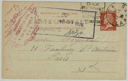 Frankreich / France 1926, Ganzsachenkarte Pasteur Dax - Paris - Bäderwesen