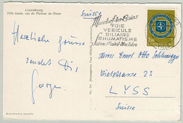 Luxemburg / Luxembourg 1959, Ansichtskarte Luxembourg - Lyss (Schweiz), Mondorf-les-Bains, NATO - Bäderwesen