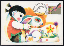Macao 1999 Year Of The Rabbit Stamp On Maximum Card - Tarjetas – Máxima