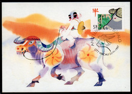 Macao 1997 Year Of The Ox Stamp On Maximum Card - Maximumkarten