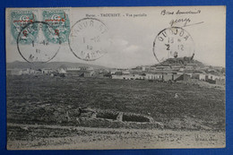 O6 MAROC  BELLE CARTE 1915 PETIT BUREAU TAOURIRT POUR  PARIS FRANCE + SURCHARGE SUR PAIRE DE T.P+ AFFRANCH .PLAISANT - Cartas & Documentos