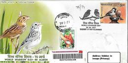 INDIA *** 2021 WORLD SPARROW DAY Registered Special R Cover FDC Sparrows Bird Aves Fauna Birds Rare(**) Inde Indien - Mussen