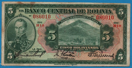 BOLIVIA 5 Bolivianos   	  L. 20.07.1928  # H10 086010  P# 120  Simón Bolívar - Bolivien