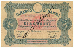 20 LIRE BANCO DI NAPOLI FEDE DI CREDITO III TIPO 01/11/1869 SUP- - Other & Unclassified