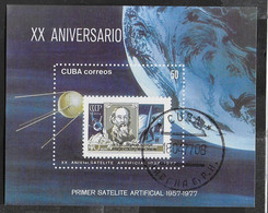 CUBA  - 1977 - XX PRIMO SATELLITE - FOGLIETTO USATO (YVERT BF 49 - MICHEL BL 50) - North  America