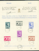 N°532/537 - Série Chapelle Musicale Reine Elisabeth sur Feuillet Souvenir Obl. Sc BRUXELLES 1-5-1940 Et Signature De La - Cartas & Documentos