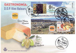 ESPAÑA 2021 ** ED. 5465A/5465B  SOBRE 1º DIA. GASTRONOMIA DOP Illes Balears. OLIVA DE MALLORCA Y QUESO DE MAHON. - Nuovi