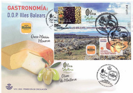 ESPAÑA 2021 ** ED. 5465A/5465B  SOBRE 1º DIA. GASTRONOMIA DOP Illes Balears. OLIVA DE MALLORCA Y QUESO DE MAHON. - Unused Stamps