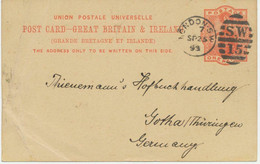 GB 1893, QV 1d Orangered Postcard W Duplex-Postmark "LONDON-S.W / S.W / 15" (South West District, Dubus Type 9, Time In - Storia Postale