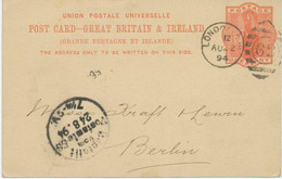 GB 1894 QV 1d Orangered Superb Postcard W Duplex-cancel "LONDON-S.W. / 62" - Storia Postale