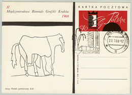 Polen / Polska 1968, Ganzsachenkarte Grafiker-Biennale Krakow, Heilbad Krvnica - Bäderwesen