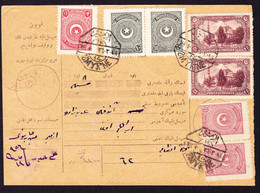 1914  Postschein Mit 7 Gestempelten Marken Smyrne Und Kontrollschnitt. Rückseitig Antalya Und Elmalou, Telegraph - 1837-1914 Smyrna