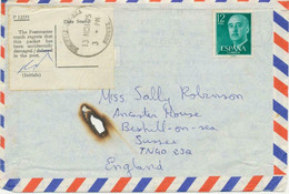 GB 1975 DISASTER MAIL Flight Cover From SPAIN W. Skeleton BEXHILL-ON-SEA SUSSEX - Errors, Freaks & Oddities (EFOs