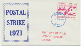 GB STRIKE POST 1971 Superb Strike Post FDC 4 Sh. Lilac Europa Hovercraft Mail - Lettres & Documents