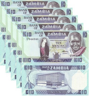 ZAMBIA 10 Kwacha ND (1980-1988) P 26 E UNC X 5 Banknotes - Zambie
