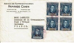 1953 - Salvador - Lettre Pour La France - Ramon Belloso - Surcharge Poste Aérienne - Tp N° 582 - El Salvador