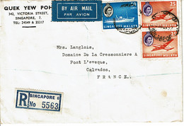 1957 - Singapour - Lettre Recommandée Par Avion Pour La France - N° 39 + 2 Tp N° 37  - Voir Verso (see The Reverse Side) - Singapore (...-1959)
