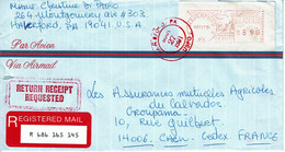 1991 - Etats Unis - Lettre De Haverford Pour La France - Vignette De Recommandation - Voir Verso (see The Reverse Side) - Marcofilia