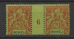 Mohéli - 1906 - N°Yv. 6 - Type Groupe 20c Brique - Paire Millésimée - Neuf Luxe ** / MNH / Postfrisch - Unused Stamps