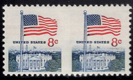 1968 8c Flag Over White House, Pair Imperf Between. Scott No 1338Fj. MNH. - Abarten & Kuriositäten