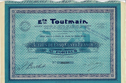 Titre Ancien - Etablissement Toumain - Société Anonyme - Titre De 1932 - - Textiel