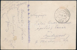 1917 Tábori Posta Képeslap "K.u.k. 1. Armeekommando" + "FP 413 B" - Autres & Non Classés