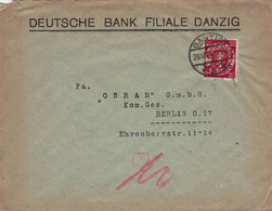 Deutsche Bank Filiale Danzig > Osram Berlin - Rötelvermerk 1924 - Vgl. Osmium & Wolfram - Briefe U. Dokumente