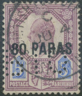 GB BRITISH LEVANT 1902 EVII 5d Overprinted W 80 PARAS VFU Extremely Rare PERFIN „BIO“ (Banque Impériale Ottomane), RR!! - Brits-Levant