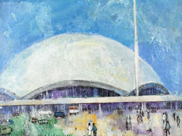 Kleber 65 Jelzéssel: Jahrhunderthalle (Frankfurt Am Main). Olaj, Farost. Kissé Sérült Fa Keretben. 59,5×78,5 Cm / Signed - Other & Unclassified